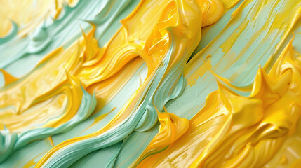 Yellow and mint paint strokes forming an intriguing design.