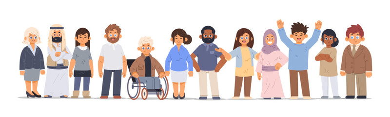 Group of multiracial and multicultural people on isolated background. Cartoon social community vector illustration