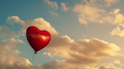 Fototapeta premium red heart shaped balloon in sky.