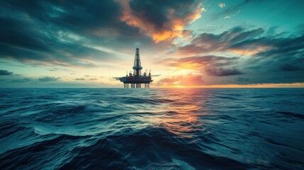 Fototapeta premium Rigs offshore Oil refinery at sunset