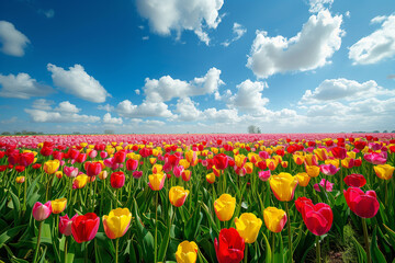 Blooming tulip fields in the Netherlands for Springtime, illustration