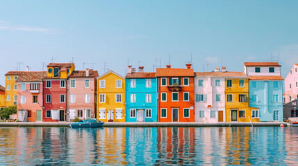 Colorful houses in a row on the water