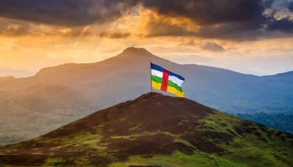 The Flag of Central African Republic On The Mountain. - obrazy, fototapety, plakaty