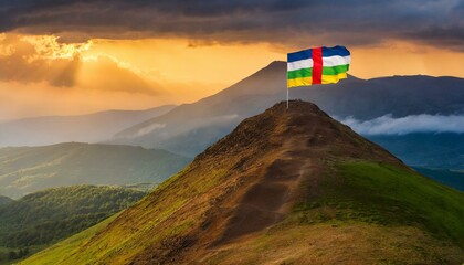 The Flag of Central African Republic On The Mountain. - obrazy, fototapety, plakaty