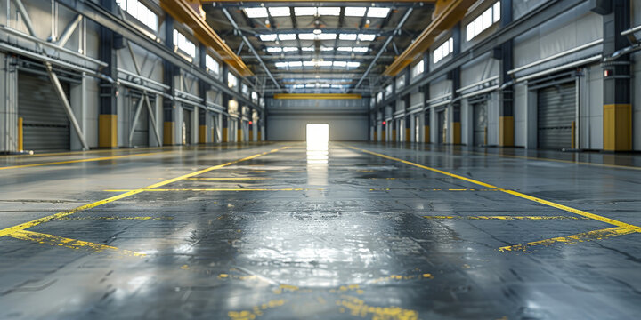 empty warehouse industrial building, storehouse, hangar , Modern interior with metal wall and steel structure, empty room