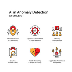 Anomaly Detection AI Vector Icon Design Set Enhancing Security Measure