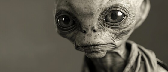 Alien portrait with big eyes monochrome background