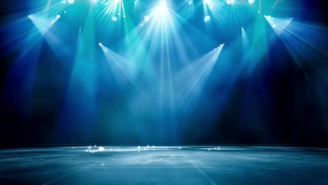 Luxury stage with blue spotlights for theater performances or exhibition events