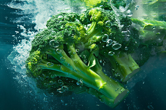 Broccoli florets floating in water