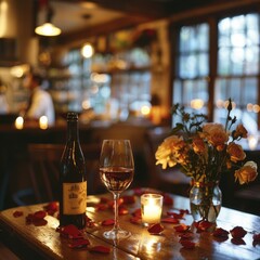 A Table for Romance: Cozy Corner in an Elegant Restaurant for a Romantic Dinner