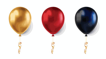 Realistic gold red blue black balloon isolated on white