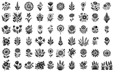 nature plant floral vector black ornamental, floristic decoration illustration, silhouette svg, laser cutting cnc engraving - obrazy, fototapety, plakaty