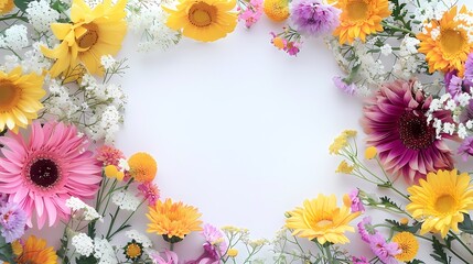 Fototapeta premium Colorful flowers border background