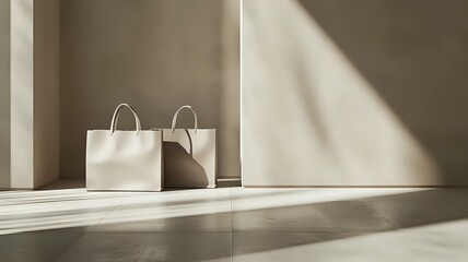 Minimalist Chic: Elegant Shopping Bags on Smooth Surface