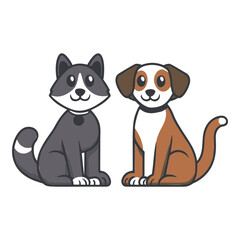 Cat and dog vector icon illustration, pet line art. cat symbol, dog symbol, pet care monoline logo vector icon, animal illustration, cat and dog silhouette, black linear pet, seamless cat and dog art

