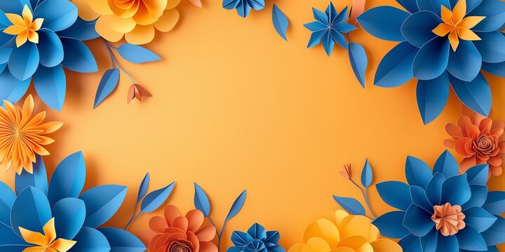 
A paper art background flower, copy space in the middle, vibrant color palette for banner