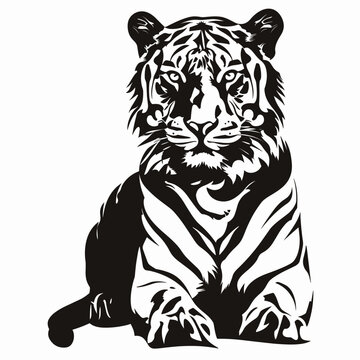 vector silhouette of a tiger on a white background .Generative AI