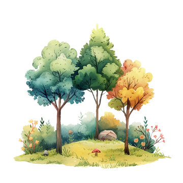 nature lanscape vector illustration in watercolour style