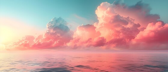 Pastel Dreamscape: Serene Gradient Sky over Tranquil Waters. Concept Nature Photography, Landscape,...