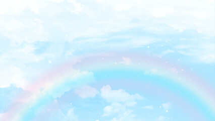 Sky Nature Landscape Background With Rainbow Effect. Vector Illustration.