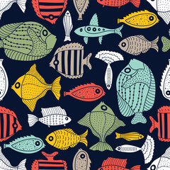 Cute fish. Kids background. Seamless pattern. Can be used in textile industry, paper, background, scrapbooking. - 786343131