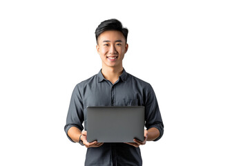 Young East Asian Man with Laptop