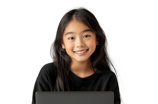 Young Asian Girl Smiling with Laptop
