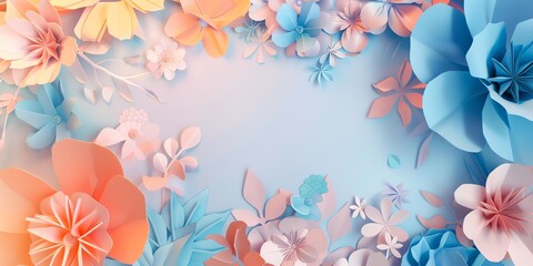 
A paper art background flower, copy space in the middle, vibrant color palette for banner