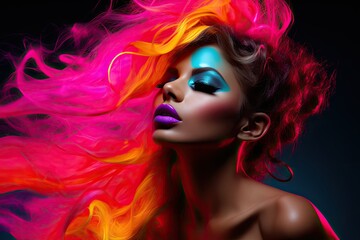 Naklejka premium A woman with vibrant pink hair and striking blue eyes. Generative AI