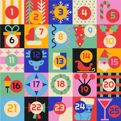 Bauhaus geometric retro Christmas advent calendar flat style