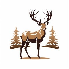 cartoon deer animal on a plain white background vector logo, simple 2D illustration