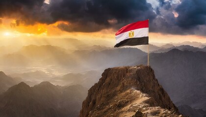 The Flag of Egypt On The Mountain.