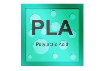 Polylactic acid (PLA) polymer on blue background
