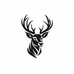 deer head logo on plain white background vector logo, simple 2D illustration