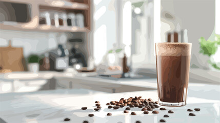 Rendering of a Coffee on the glass with the brown coffee - obrazy, fototapety, plakaty