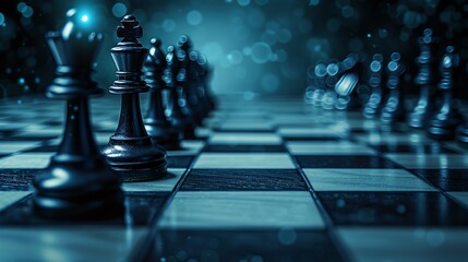 A photo of a chessboard with pieces moving dynamically, representing strategic moves in business development - obrazy, fototapety, plakaty