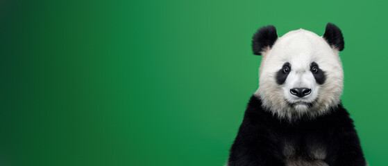 This direct gaze from a panda, surrounded by an energetic green hue, captures the animal's spirit...