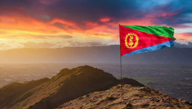 The Flag of Eritrea On The Mountain