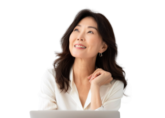 Smiling East Asian Woman with Laptop