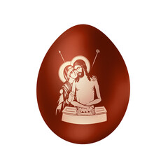 The Jesus Christ. Traditional Easter red egg in Byzantine style. Religious illustration isolated