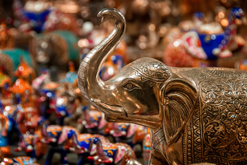Decorated metal Indian elephant statue