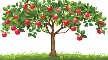 Ripe apples hanging from a tree in an orchard flat vector