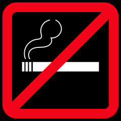 No smoking sign, square shaped trendy forbidden icon for white color cigarette, tobacco. Red color prohibition vector symbol, flat style illustration design isolated on dark background.