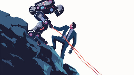 Robot helps businessman to climb the mountain teamwork