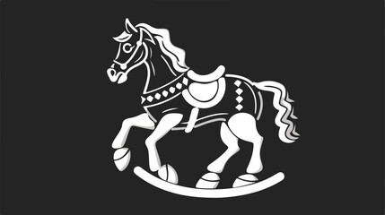 Rocking horse ico. Black background with white. Vector
