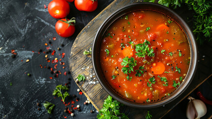 Delicious and savory homemade vegetable soup  - obrazy, fototapety, plakaty