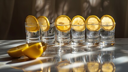 tequila drinks with a slice of lemon on a bar counter