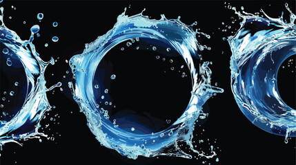 Round blue swirls splash of water with bubbles isolated