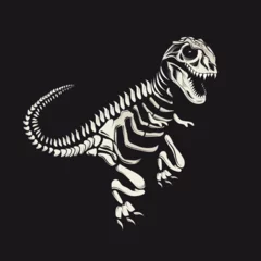Küchenrückwand glas motiv Dinosaurier Skelett Tyrannosaurus Rex Dino Fossil im Comic Stil gezeichnet schwarz weiß mit schwarzen Hintergrund © namosh