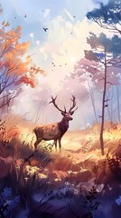 Ethereal Autumn Sanctuary Deer Amidst Vibrant Natural Splendor